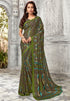 ग्रे और हरे रंग की शिफॉन किट्टी पार्टी साड़ियाँ: अर्चिता संग्रह OS-93072