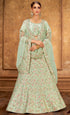 Aqua Green Color Raw Silk Glamorous Party Wear Lehengas OS-95844