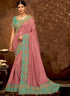 अर्ध सिलाई ब्लाउज ओएस-95058 के साथ गुलाबी रंग रेशम जॉर्जेट लवली डिजाइनर साड़ियों
