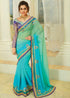 Aqua Blue Color Designer Embroidered Chiffon Sarees : Avnira Collection  OS-92897